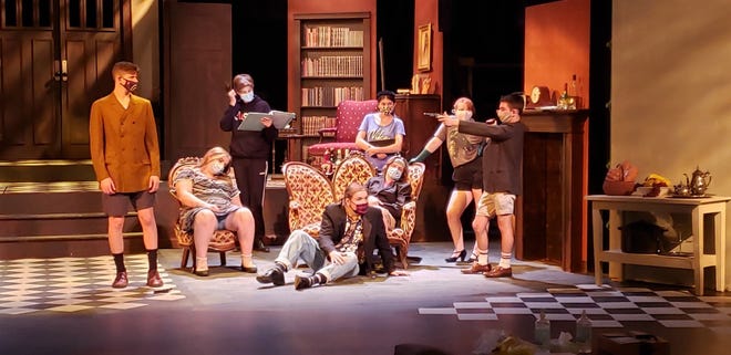 The Red cast of Stage One Youth Theatre's production of "Clue!" includes Ethan Bain (from left), Jenna Larsen, Caleb Haager, Luke Sheridan, Avery Walther, Braidan Denton, Livi Hand and Ross Fogle.